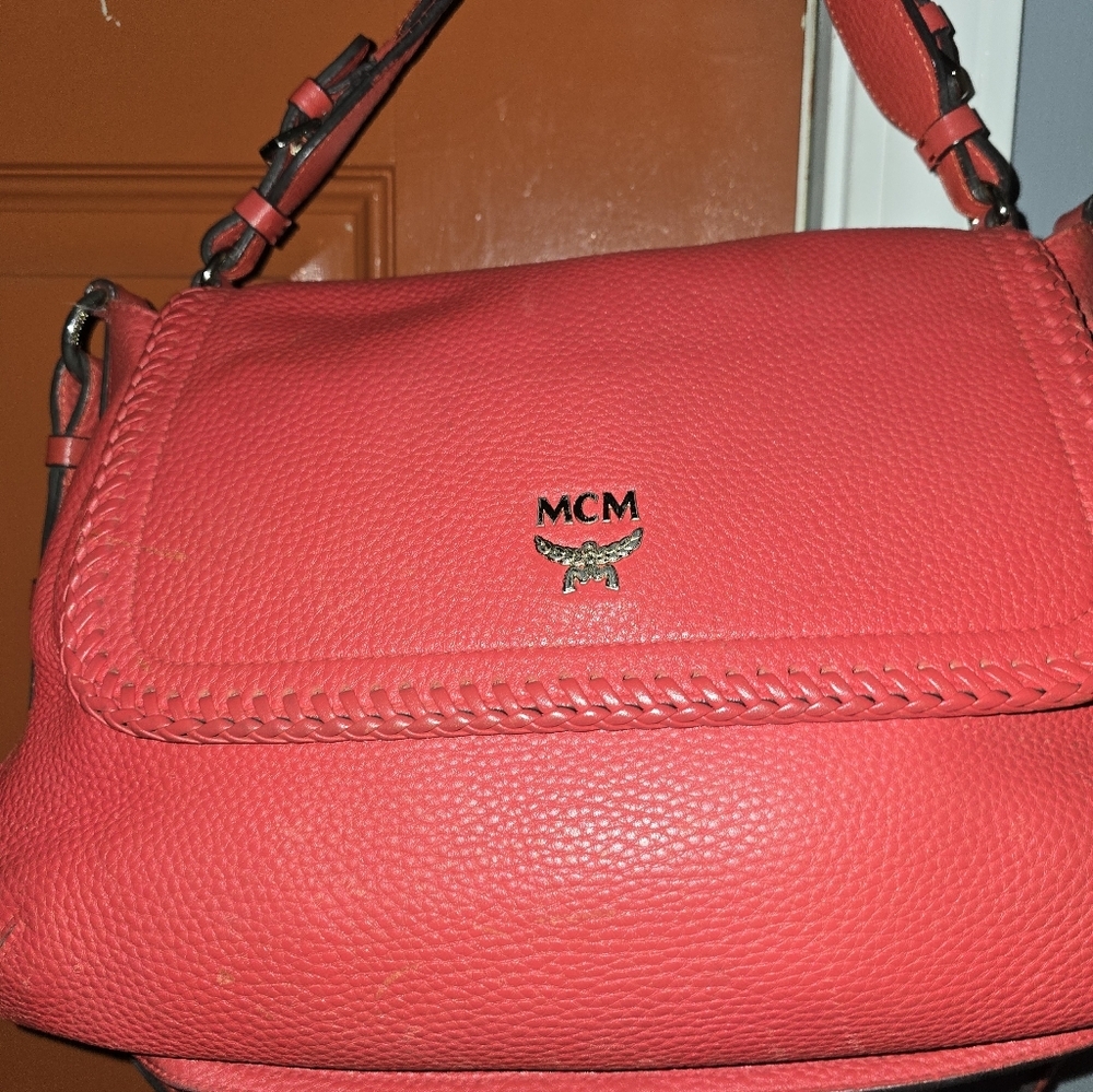 MCM Vibrant Red Leather Shoulder Bag